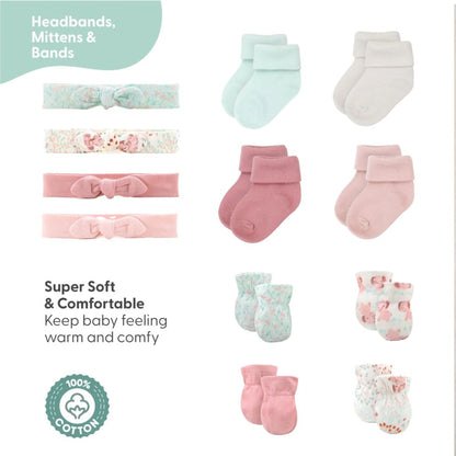Newborn Layette Gift Set, Pink Floral Elephant, 30 Essential Pieces, 0-3 Months
