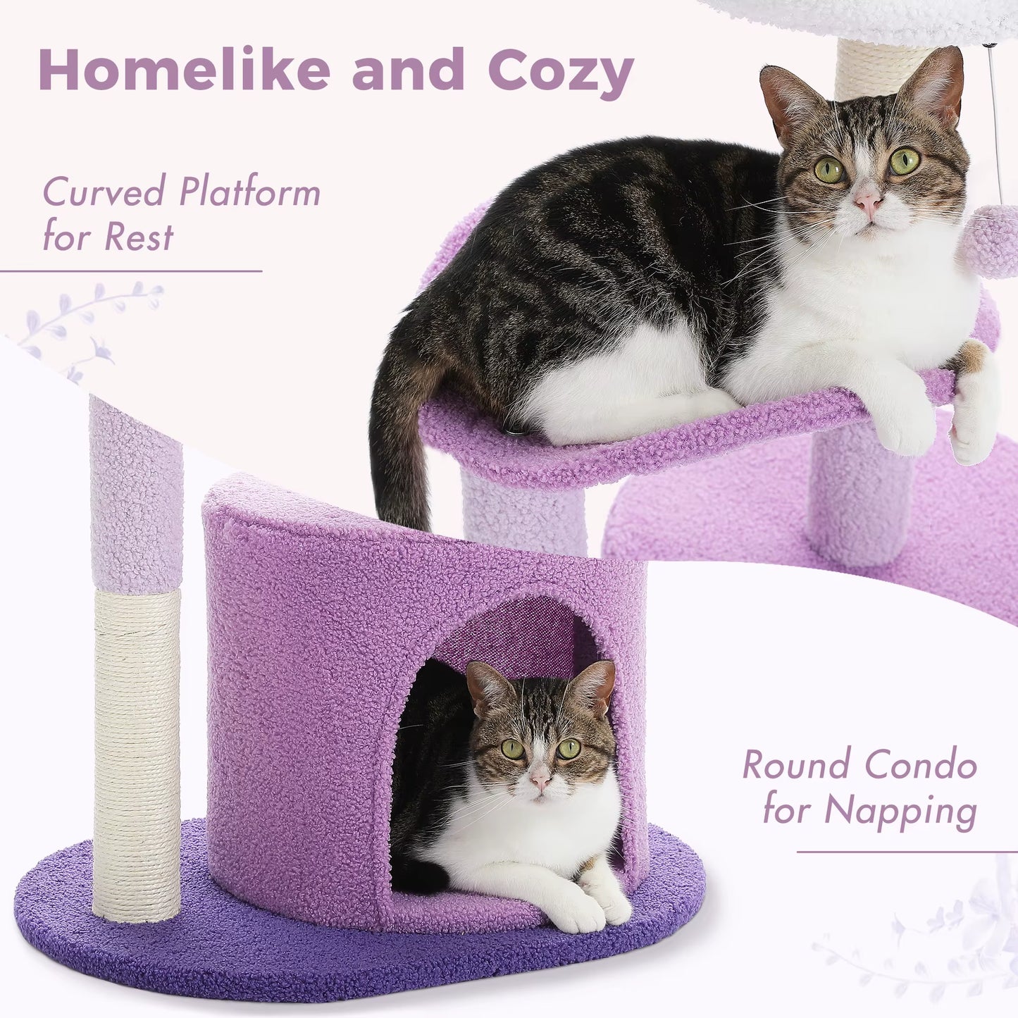 Cactus Cat Tree with Curved Perch Cozy Cat Condo Small Cat Tower with Removable Top Bed Cat Scratching Post for Indoor Cat Toys