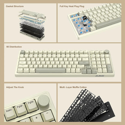 AK992 Wired Mechanical Keyboard 98-Key Full Layout Hot-Swap USB Gaming Keyboard Multimedia Key Knob for Desktop PC Laptop